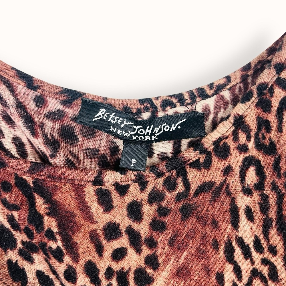 BETSEY‎ JOHNSON Mini Dress P Petite Animal Print Ruffled Tiered Leopard Straps - Picture 3 of 6